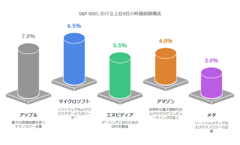 S&P500における上位5社の時価総額構成